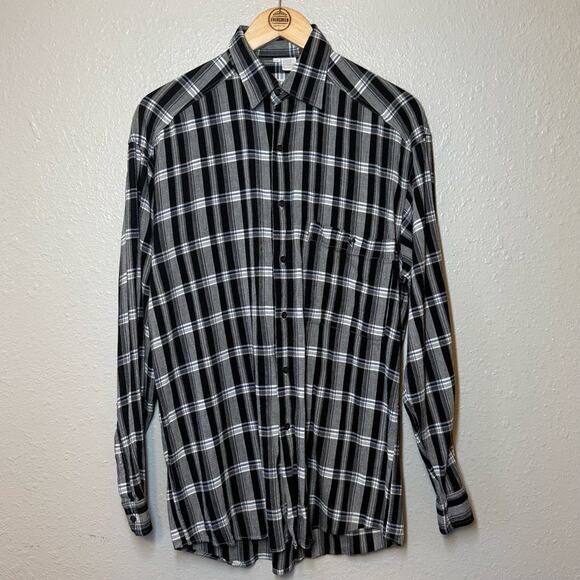Valentino Uomo Men’s VTG Checked Button Front Short Sleeve Black Gray Sz Small - Picture 2 of 7